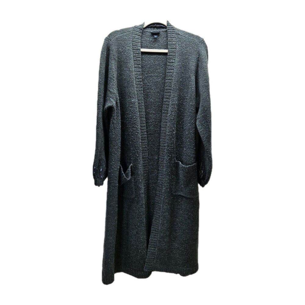 Torrid Womens Gray Longline Cardigan Sequin Detail Open Front Size 1